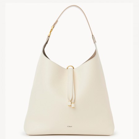 Chloe Marcie Hobo Bag in White Grained Leather