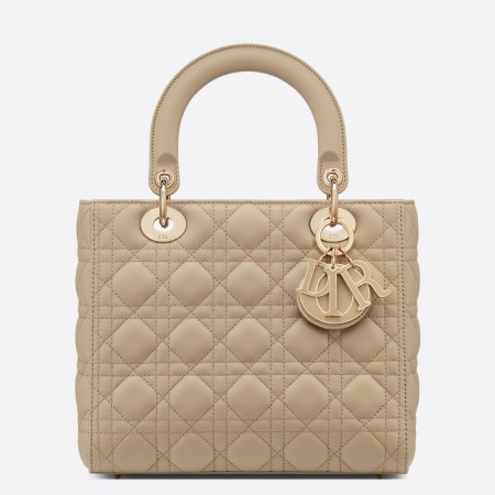 Dior Lady Dior Medium Bag in Beige Lambskin with Enamel Charm