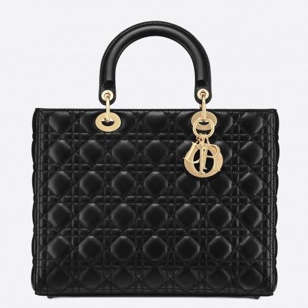 Dior Lady Dior Large Bag In Black Cannage Lambskin