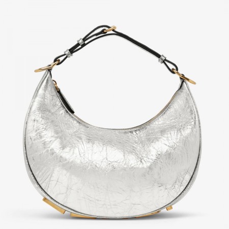 Fendi Fendigraphy Small Hobo Bag In Silver Metallic Leather