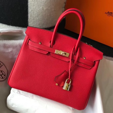Hermes Birkin 25 Bag In Red Clemence Leather with GHW