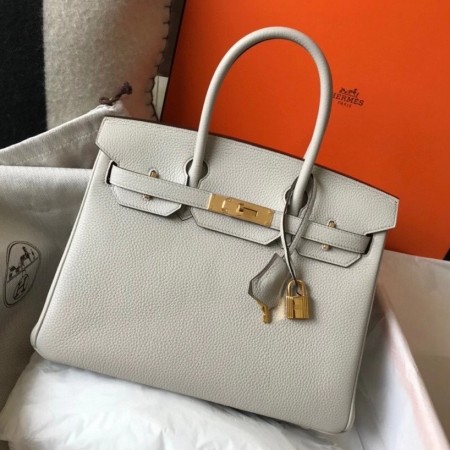 Hermes Birkin 30 Bag in Pearl Grey Clemence Leather with GHW