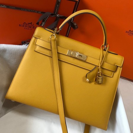 Hermes Kelly 32cm Sellier Bag in Yellow Epsom Calfskin GHW
