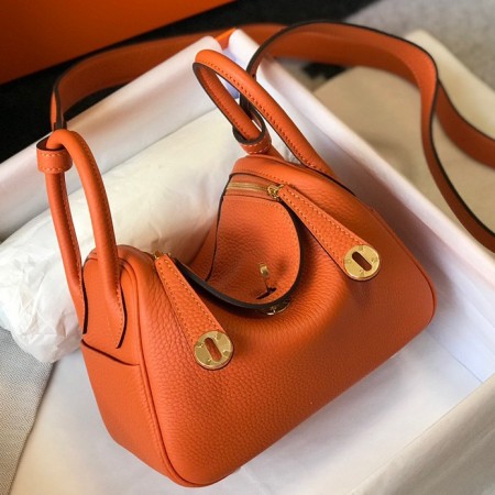 Hermes Lindy Mini Bag In Orange Clemence Leather GHW