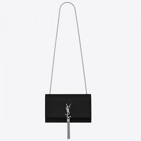 Saint Laurent Kate Medium Tassel Bag In Noir Grain De Poudre Leather