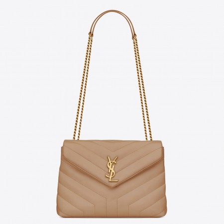 Saint Laurent LouLou Small Chain Bag In Beige Quilted Calfskin