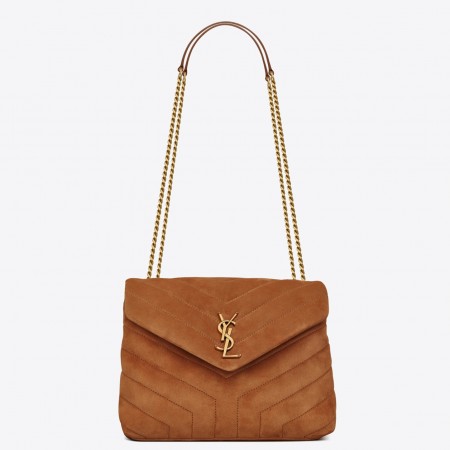 Saint Laurent LouLou Small Chain Bag In Brown Suede Leather