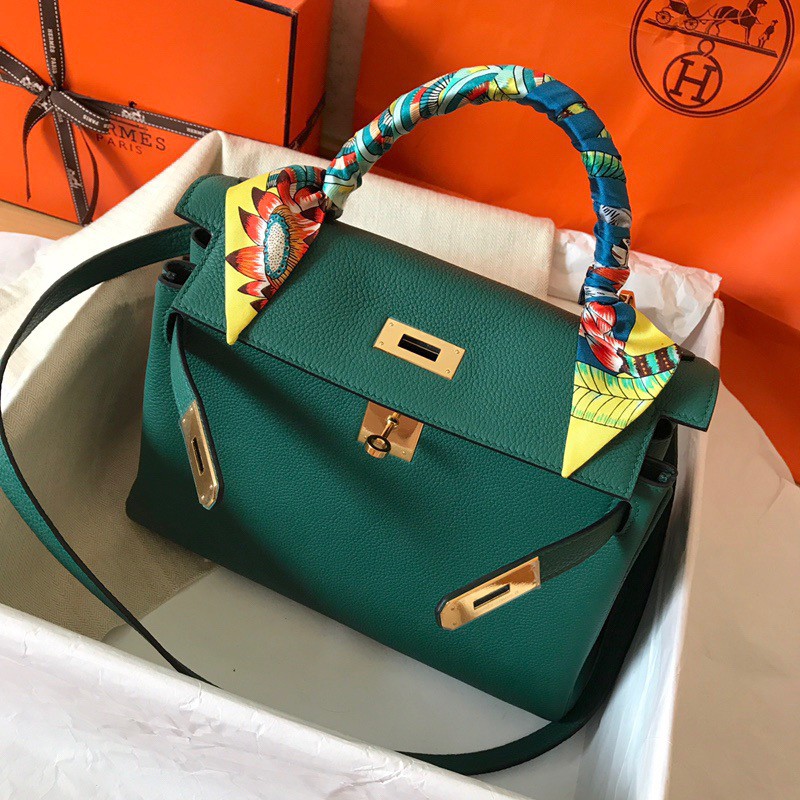Hermes Birkin 25 Retourne Handmade Bag In Vert Amande Clemence