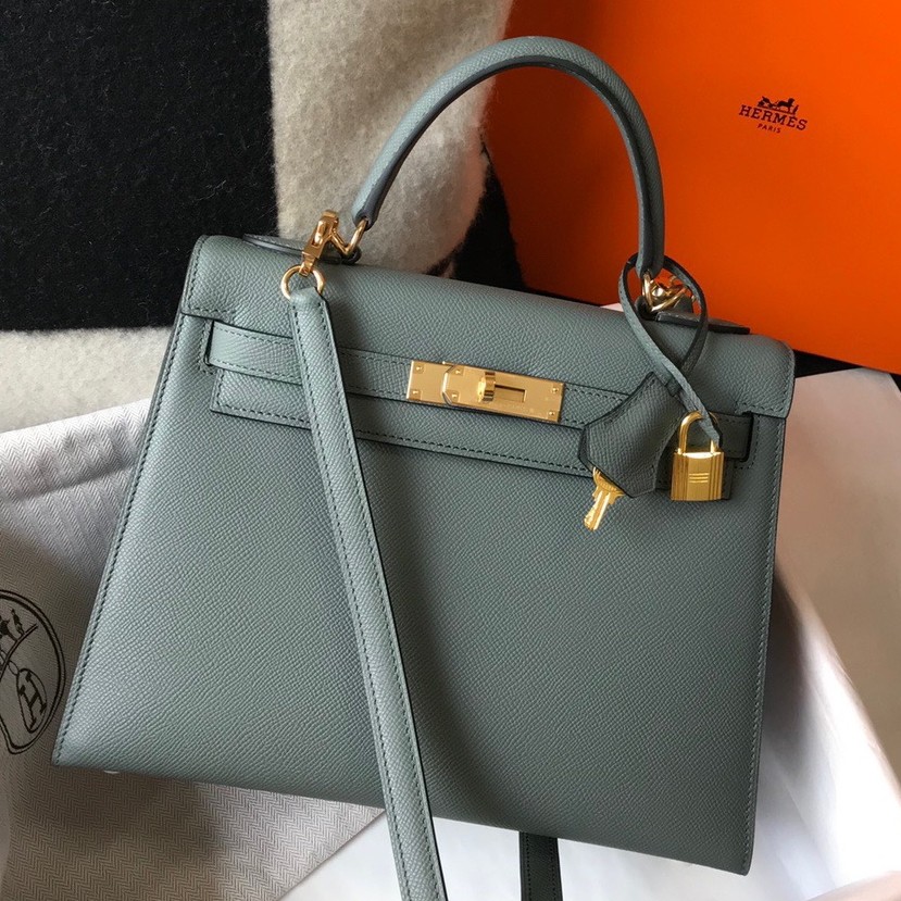 Hermes Kelly 25cm Sellier Bag In Vert Amande Epsom Leather 