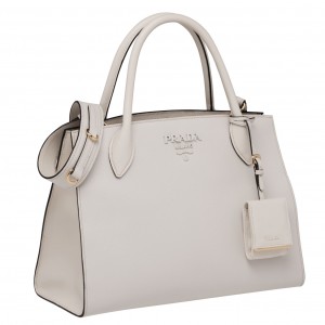 Prada Monochrome Medium Bag In White Saffiano Leather