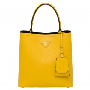 Prada Medium Panier Bag In Yellow Saffiano Leather