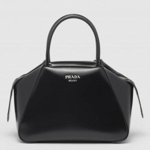 Prada Supernova Small Top Handle Bag In Black Brushed Leather