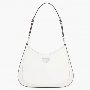 Prada Cleo Large Bag In White Brushed Leather