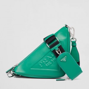 Prada Triangle Shoulder Bag In Green Calfskin