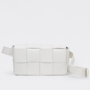 Bottega Veneta Cassette Belt Bag In White Lambskin