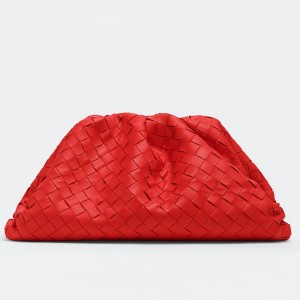 Bottega Veneta Large Pouch Clutch Bag In Red Intrecciato Lambskin