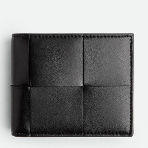 Bottega Veneta Cassette Bi-fold Wallet in Black Intrecciato Calfskin