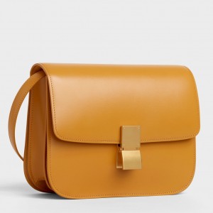 Celine Classic Box Medium Bag In Yellow Box Calfskin