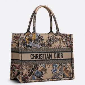 Dior Medium Book Tote Bag In Beige Jardin d'Hiver Embroidery