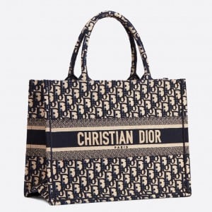 Dior Medium Book Tote Bag In Blue Dior Oblique Embroidery 