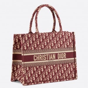 Dior Medium Book Tote Bag In Bordeaux Dior Oblique Embroidery 