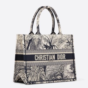 Dior Medium Dior Book Tote Bag In Blue Toile de Jouy Palms Embroidery