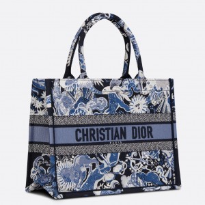 Dior Medium Book Tote Bag In Blue Zodiac Fantastico Embroidery