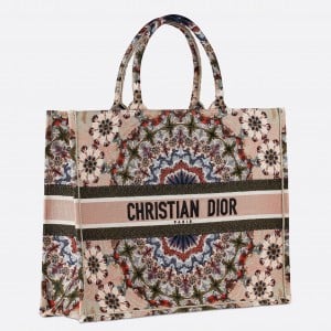 Dior Large Book Tote Bag In Pink KaleiDiorscopic Embroidered Cotton