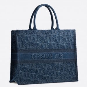 Dior Large Book Tote Bag In Denim Blue Dior Oblique Canvas