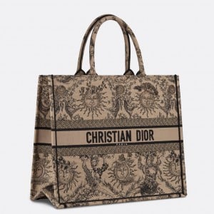 Dior Large Book Tote Bag in Beige Toile de Jouy Soleil Embroidery