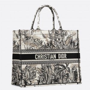 Dior Large Book Tote Bag In Toile de Jouy Carnivora Motif