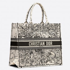 Dior Large Book Tote Bag In Latte Zodiac Embroidery