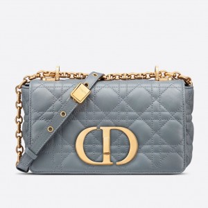 Dior Caro Small Bag In Cloud Blue Cannage Calfskin