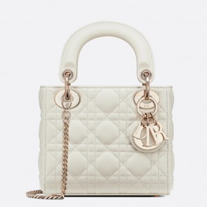 Dior Lady Dior Mini Bag with Chain in White Cannage Lambskin