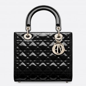 Dior Lady Dior Medium Bag In Grey Patent Cannage Calfskin