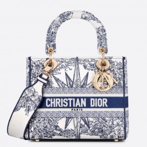 Dior Lady D-Lite Medium Bag In Blue Multicolor Rêve d'Infini Embroidery