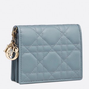 Dior Mini Lady Dior Wallet In Grey Cannage Lambskin