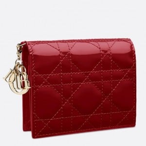 Dior Mini Lady Dior Wallet In Red Patent Calfskin