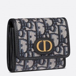 Dior 30 Montaigne Lotus Wallet In Blue Oblique Jacquard