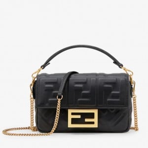 Fendi Small Baguette Bag In Black FF Nappa Leather 