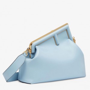 Fendi First Medium Bag In Light Blue Nappa Leather