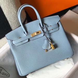Hermes Birkin 25 Bag In Blue Lin Clemence Leather with GHW