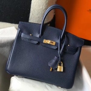 Hermes Birkin 25 Bag In Navy Blue Clemence Leather with GHW
