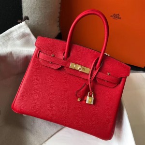 Hermes Birkin 30 Bag in Red Clemence Leather with GHW