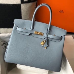 Hermes Birkin 35 Bag in Blue Lin Clemence Leather with GHW