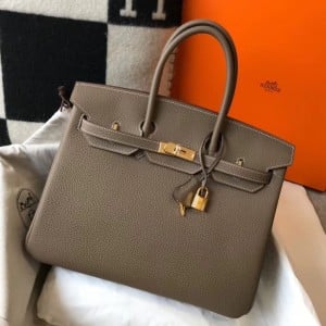Hermes Birkin 35 Bag in Taupe Clemence Leather with GHW