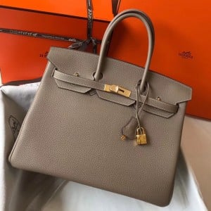 Hermes Birkin 35 Bag in Tourterelle Clemence Leather with GHW