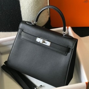 Hermes Kelly 25cm Sellier Bag in Black Epsom Calfskin PHW