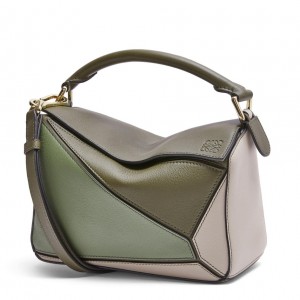 Loewe Puzzle Small Bag In Multicolour Green Calfskin