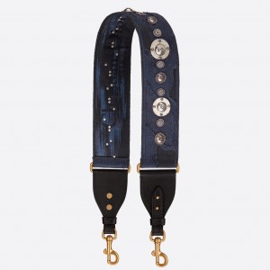 Dior Shoulder Strap in Blue Camouflage Embroidery with Medallions